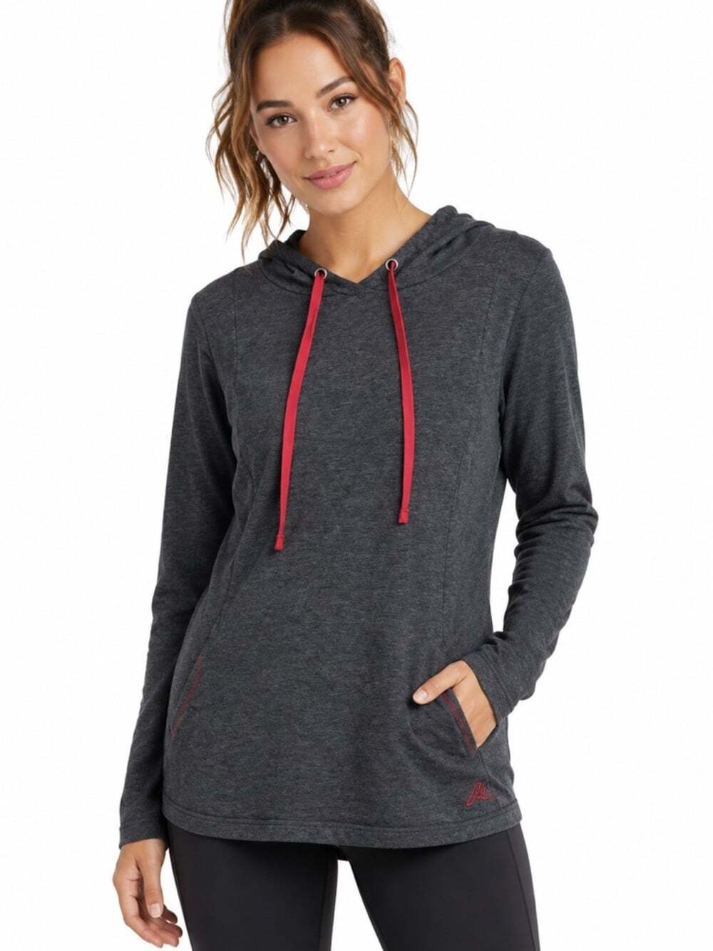 ROOTS Women's Size Small Grey Long Pouch Pullover Hooded Sweatshirt